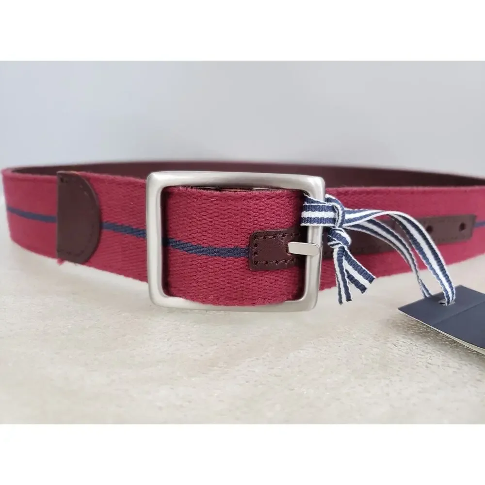 NEW‎ Vineyard Vines Leather Canvas Webbing REVERSIBLE Belt Navy Blue Brown Sz 30